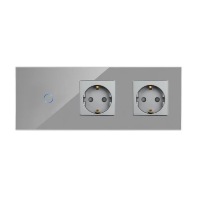 Intrerupator touch GRI 1 clapa, 1 way + 2 prize/ SIMPLU /neutral/600w/16A/86x228mm / Caligate-thumb-2