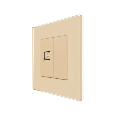 Priza media, GOLD, 1/2 blank, 1/2 modul Internet CAT5E, rama sticla / 86x86mm / Caligate