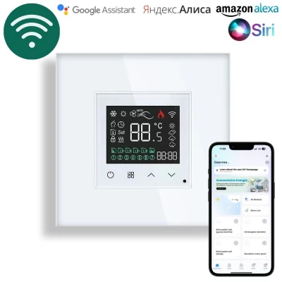 Termostat cu WiFi pt podea calda electrica. Smart. 86x86mm. Culoarea ALB / Caligate