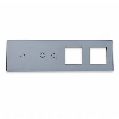 PANOU DIN STICLA touch GRI, 1 clapa + 2 clape + 2 sloturi pt priza / 86x299mm / Caligate