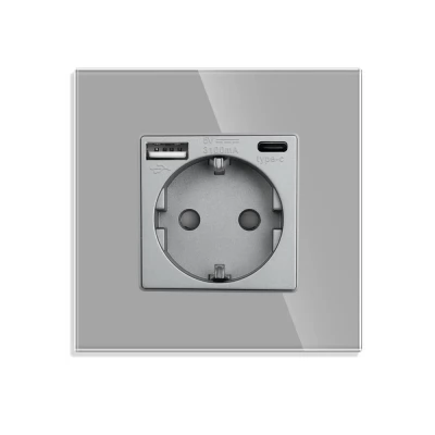 Priza GRI, cu 1 USB si 1 Type C/ 16A/20W/86x86mm / Caligate-thumb-2