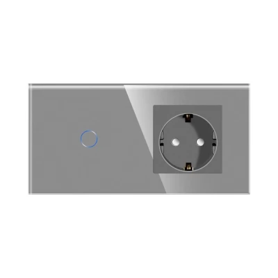 Intrerupator touch GRI, 1 clapa + 1 priza/ 1way/600w/86x157mm / Caligate-thumb-2