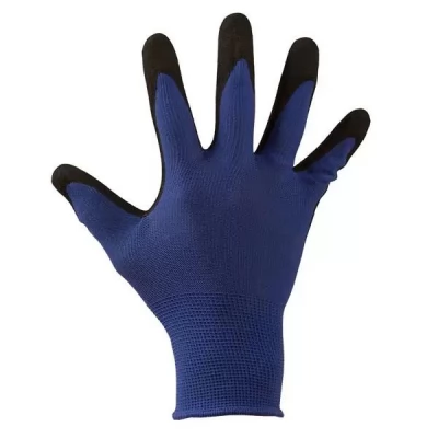 Manusi din poliester albastre, acoperire spuma neagra de nitril-thumb-2