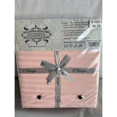 Lenjerie pat hotelier stripe set 4 buc cu cersaf elastic
