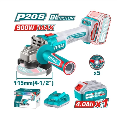 Polizor unghiular cu acumulator 115mm 20,0V 4,0Ah Brushless Total TAGLI261521
