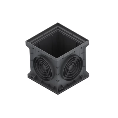 Cămin colector din plastic BASE 400X400, negru, cu ieșiri verticale și orizontale D75-110-160-200-250mm, clasa de sarcini C250