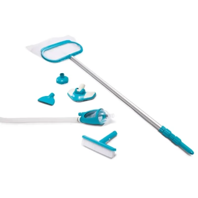 Set de curățare „Deluxe” pentru piscină: mâner telescopic 279 cm, plasă, aspirator, perie, furtun