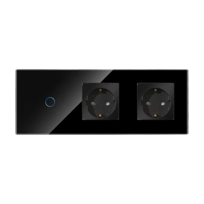 Intrerupator smart NEGRU, 1 clapa + 2 prize /set WiFi/neutral/16A/86x228mm / Caligate-thumb-2