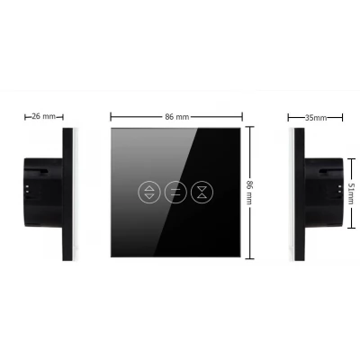 Întrerupător smart NEGRU din sticlă, pt jaluzele, cu WiFi. L+N. 86x86mm / Caligate-thumb-2