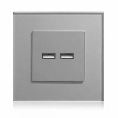 Priza GRI, dubla USB/ 5V 3.1A/rama sticla/86x86mm / Caligate-thumb-2