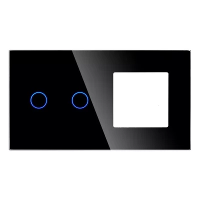 PANOU DIN STICLA touch NEGRU, 2 clape + 1 slot pt priza / 86x157mm / Caligate