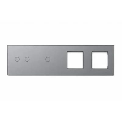 PANOU DIN STICLA touch GRI, 2 clape + 1 clapa + 2 sloturi pt priza / 86x299mm / Caligate