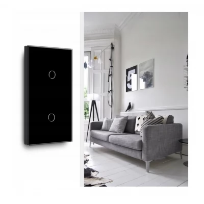 Intrerupator touch NEGRU, 1 clapa 2way + 1 clapa 2way, SIMPLU, 800w, 86x157mm / CAP SCARĂ / Caligate-thumb-2