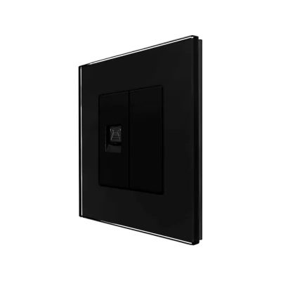 Priza media, NEGRU, 1/2 blank, 1/2 modul Internet CAT5E, rama sticla / 86x86mm / Caligate-thumb-1