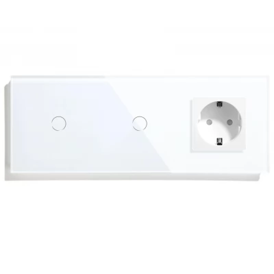 Intrerupator touch ALB 1 clapa + 1 clapa + 1 priza, 300w/16A/86x228