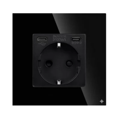 Priza NEGRU, cu 2 Type C/ 16A/20W/86x86mm / Caligate