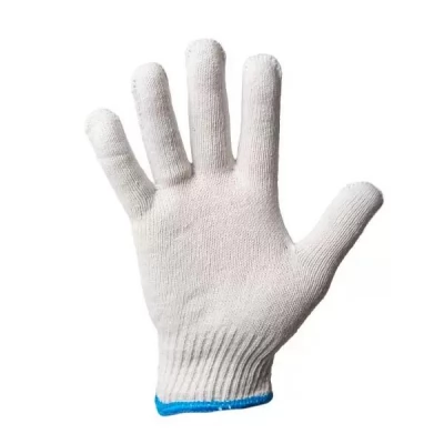 Manusi din bumbac si poliester albe cu manseta albastra