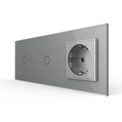 Intrerupator touch GRI 1 clapa + 1 clapa + 1 priza, 300w/16A/86x228-thumb-2