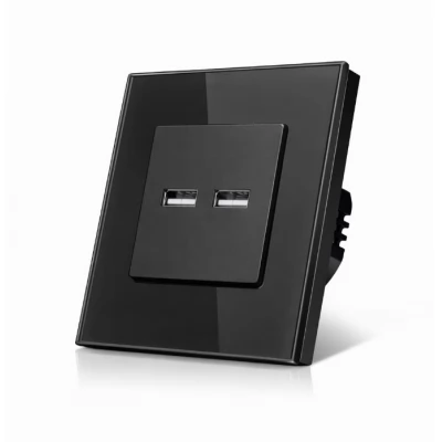 Priza NEGRU, dubla USB/ 5V 3.1A/rama sticla/86x86mm / Caligate