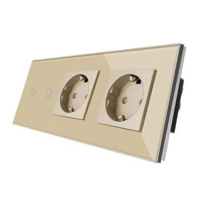 Intrerupator touch GOLD, 2 clape 1 way + 2 prize/neutral/16A/86x228mm / Caligate-thumb-2