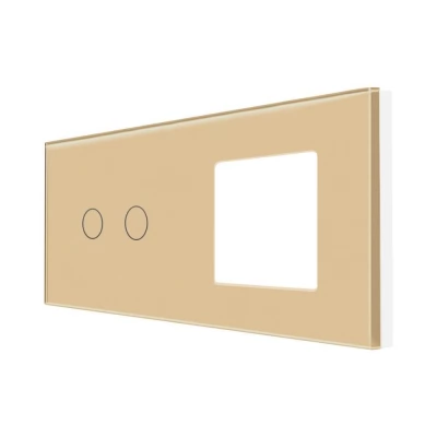 PANOU DIN STICLA touch GOLD, 2 clape + 1 slot pt priza / 86x157mm / Caligate-thumb-2