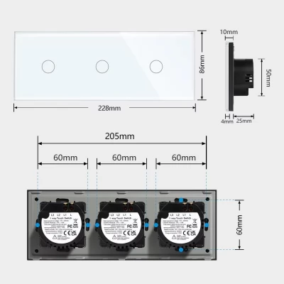 Intrerupator touch ALB, 3 clape, SIMPLU, 300w/ 86x228mm / Caligate-thumb-3