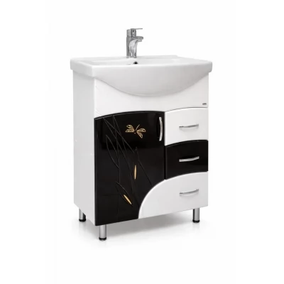Dulap baie Stuff alb-negru basic cu 3 sertare-650mm